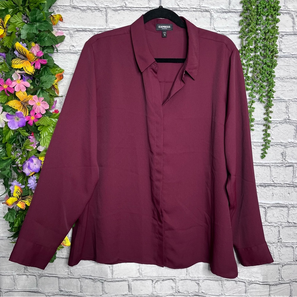 .2/$40express Maroon Red Button Down Collared Blo… - image 2
